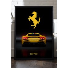 Duvarda Ferrari F8 Spider Siyah Ahşap Çerçeveli Poster, Dekoratif Araba Duvar Tablosu