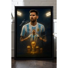 Messi Lionel Siyah Ahşap Çerçeveli Poster, Dekoratif Futbol Duvar Tablosu