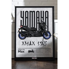 Yamaha X-Max 125 Siyah Ahşap Çerçeveli Poster, Dekoratif Motosiklet Duvar Tablosu