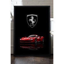 Duvarda Ferrari SF90 Siyah Ahşap Çerçeveli Poster, Dekoratif Araba Duvar Tablosu