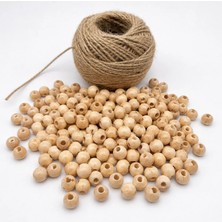 100 gr Krem Renk Ahşap Boncuk Seti 10 mm Yaklaşık 300 Adet + Jüt Ip Makrome Takı El Işi Hobi Malzemesi