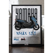 Yamaha Nmax 155 Siyah Ahşap Çerçeveli Poster, Dekoratif Motosiklet Duvar Tablosu