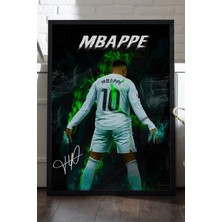 Duvarda Kylian Mbappe Siyah Ahşap Çerçeveli Poster, Dekoratif Futbol Duvar Tablosu