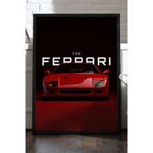 Duvarda Ferrari F40 Siyah Ahşap Çerçeveli Poster, Dekoratif Araba Duvar Tablosu