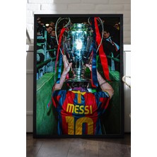 Messi Lionel Siyah Ahşap Çerçeveli Poster, Dekoratif Futbol Duvar Tablosu