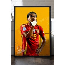 Duvarda Lamine Yamal Siyah Ahşap Çerçeveli Poster, Dekoratif Futbol Duvar Tablosu