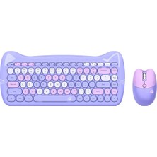 Geezer Cat Kablosuz Klavye Mouse Seti 2.4g Kedi Kulaklı Sevimli 84 Tuş Kompakt Renkli Set