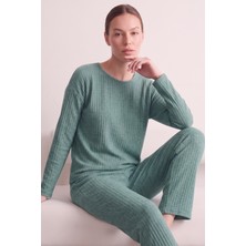 Farya Home Pamuklu Şeritli Kışlık Yumuşak Tuşe Interlok Örme Pijama Takımı