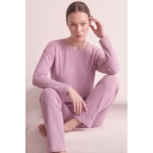 Farya Home Pamuklu Şeritli Kışlık Yumuşak Tuşe Interlok Örme Pijama Takımı