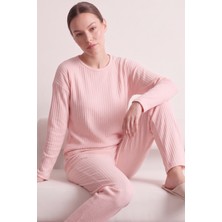 Farya Home Pamuklu Şeritli Kışlık Yumuşak Tuşe Interlok Örme Pijama Takımı