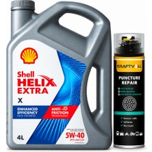 Shell Helix Extra x Motor Yağı 5W-40 4 Litre + Lastik Tamir Kiti 400 ml