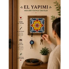 Marvielle El Boyaması Çini Duvar Askılığı Endülüs Desenli Seramik Ahşap 2 Kancalı - Askılık