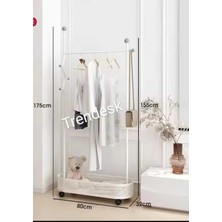 Marvielle Beyaz Konfeksiyon Askısı Metal Elbise Askılığı Oval Sepetli Tekerlekli 175 - Askılık