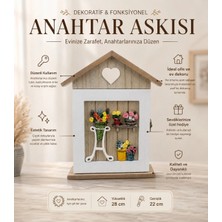 Marvielle Ahşap Ev Tasarımlı Anahtar Askısı Çiçek Kalp Detaylı 27 cm - Askılık