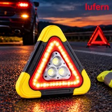 Lufern Pratik Işıklı Acil Durum Reflektörü Üçgen LED Işıklı Sarı Siyah Gövde Arıza Kaza Yol Kenarı