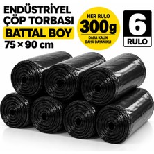 Floppy Battal Boy Çöp Torbası 75X90 cm 300 gr Siyah Kalın Endüstriyel Çöp Poşeti 6 Rulo 60 Adet