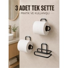 Marvielle 3 Adet Siyah Rulo Kağıt Tutucu Yapışkanlı Duvar Tipi Pratik Kağıtlık Seti - Askılık