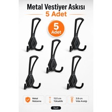 Marvielle 5 Adet Askı Dolap Banyo Mutfak Duvar Kapı Arkası Siyah - Askılık