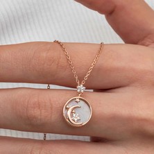 Moncuk Design Gümüş Rose Sedef Taşlı Ay Yıldız Hilal Kadın Kolye