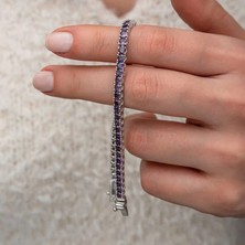 Moncuk Design Gümüş Mor Zirkon Taşlı Su Yolu Kadın Bileklik