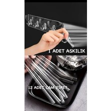 Marvielle 1 Adet Şeffaf Kendinden Yapışkanlı Askılık-12 Adet Cam Pipet - Askılık