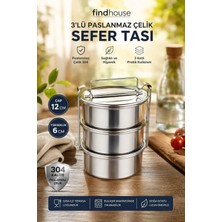 Marvielle 304 Paslanmaz Çelik 3 Katlı Sefer Tası 12X6CM - Yemek Kabı