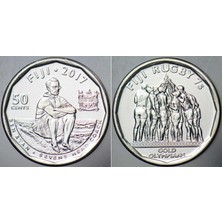 Banknoting Fiji 50 Cent 2017 Sirkülasyon Hatıra-7. Rugby Şampiyonluğu. Çil Kondisyon.