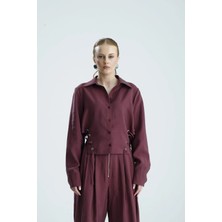 Gaca Collection Mara Kuş Gözü Detaylı Mürdüm Gömlek