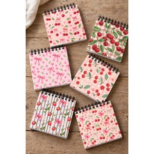 giftkonsept Romantik Kiraz ve Pembe Fiyonk Desenli Mini Not Defteri Seti