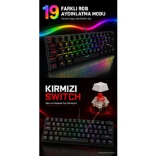 Gameagle Rgb Red Switch Mekanik Gaming Kablolu Klavye, Türkçe Q Tam Anti-Ghosting 50M Tuş Ömrü 19 Rgb Efekt Siyah