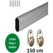 Marvielle Oval Alüminyum 0-3m Dolap Içi Askı Borusu 2 Adet Metal Flanş ve Vidaları - Askılık
