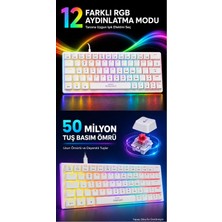 Gameagle Rgb Red Switch Mekanik Gaming Kablolu Klavye, Türkçe Q Tam Anti-Ghosting 50M Tuş Ömrü Us Tuş Dizilimi Beyaz