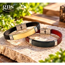 Gns Aksesuar Deri Çelik Mixli Trend Model Erkek Bileklik 21,5 cm 2 Farklı Renk Tek Pakette