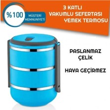 Marvielle Sefer Tası Yemek Termosu Saklama Kabı 3 Lü Mavi - Termos