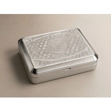 Maison Luré Tütün Saklama Kutusu Desenli Metal , Kapaklı, Gümüş ve Altın Renk, 11X8X3 cm