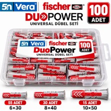 5N Vera Fischer Duopower 100’LÜ Dübel Seti | 3 Ölçü Tek Kutuda: 6X30, 8X40, 10X50 | Bölmeli Organizer