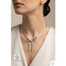 Mavega Kadın Çelik Fiyonk Kurdele Italyan Zincir Kolye 316L Paslanmaz Kararmaz Gümüş Silver 45 cm