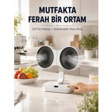 Ayarlanabilir Çift Fan Başlıklı Şarjlı Masa Vantilatörü