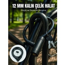 Anahtarlı Çelik Halat Kilit 12 mm Güçlü Bisiklet Kilidi 80 cm Pvc Kaplamalı Elektrikli Scooter
