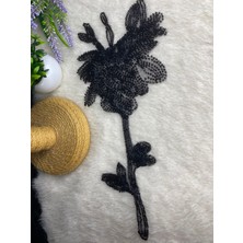 Stil Aksesuar Boncuk Işlemeli Çiçek Aplik Gümüşe Boy 38CM En 16CM