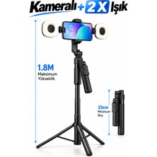 Bubitechh Q17 Akıllı Takipli Tripod 1.8m Telefon Standı 360° Döner Yüz Takipli Selfie Çubuğu + 2x Işık Siyah