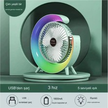 Masaüstü Vantilatör USB Şarjlı Rgb LED Işıklı 3 Kademeli 180° Ayarlanabilir Soğutucu Fan Y