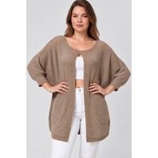 Etki Moda Kadın Italyan Stil Yarasa Kol Önü Derin Yırtmaçlı Oversize Merserize Triko Tunik