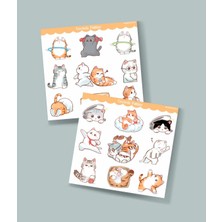 Minithingsart 2 Li - Sevimli Sticker Sevimli Kedi Etiketleri -Kawai Cat -Telefon Süslemeleri Kedi Çıkartmaları -Mat Kağıt-