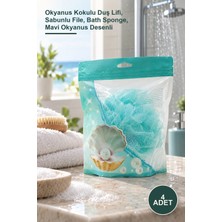 Yenilig 4 Adet Sabunlu Banyo Lifi – Okyanus Kokulu Duş Lifi, Sabunlu File, Bath Sponge, Mavi Okyanus Desenli