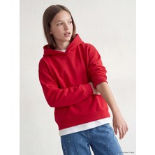 Lc Waikiki Yeni Sezon Kırmızı Kapüşonlu Kız Çocuk Kalın Sweatshirt