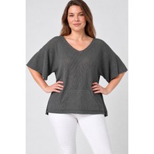 Etki Moda Kadın Italyan Stil Yarasa Kol Oversize Merserize Triko Bluz