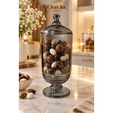 Chacha Home Halkalı Cam Kapaklı Ayaklı Drajellik Şekerlik 780 ml (24 Cm) - Dekoratif Sunumluk ve Kavanoz