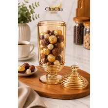 Chacha Home Halkalı Cam Kapaklı Ayaklı Drajellik Şekerlik 780 ml (24 Cm) - Dekoratif Sunumluk ve Kavanoz