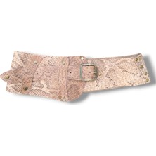 Yılday Gür Butik Élise Yılan Desen Zımba Detaylı Kadın Deri Kemer | Boho Aksesuar - Standart Beden
